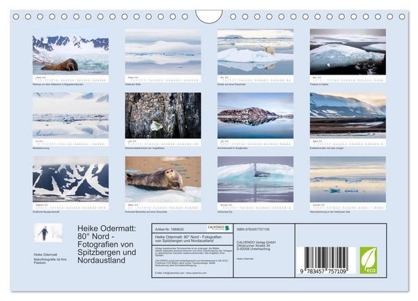 Produktbild: Heike Odermatt: 80&deg; Nord - Fotografien von Spitzbergen und Nordaustland (Wandkalender 2026 DIN A4 quer), CALVENDO Monatskalender
