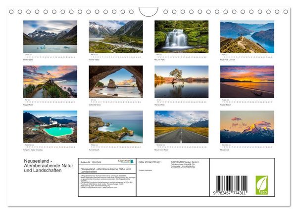 Produktbild: Neuseeland - Atemberaubende Natur und Landschaften (Wandkalender 2026 DIN A4 quer), CALVENDO Monatskalender