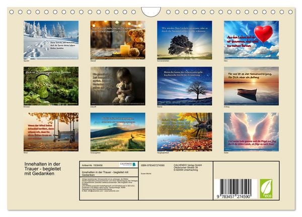 Produktbild: Innehalten in der Trauer - begleitet mit Gedanken (Wandkalender 2026 DIN A4 quer), CALVENDO Monatskalender