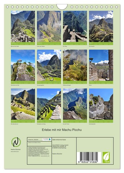Produktbild: Erlebe mit mir Machu Picchu (Wandkalender 2026 DIN A4 hoch), CALVENDO Monatskalender