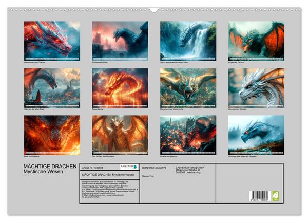 Produktbild: M&Auml;CHTIGE DRACHEN Mystische Wesen (Wandkalender 2026 DIN A2 quer), CALVENDO Monatskalender