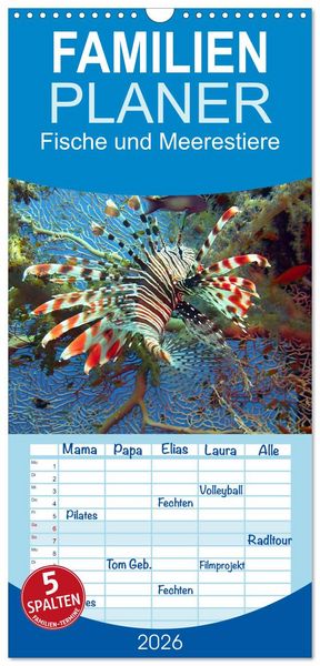 Familienplaner 2026 - Fische und Meerestiere mit 5 Spalten (Wandkalender, 21 x 45 cm) CALVENDO