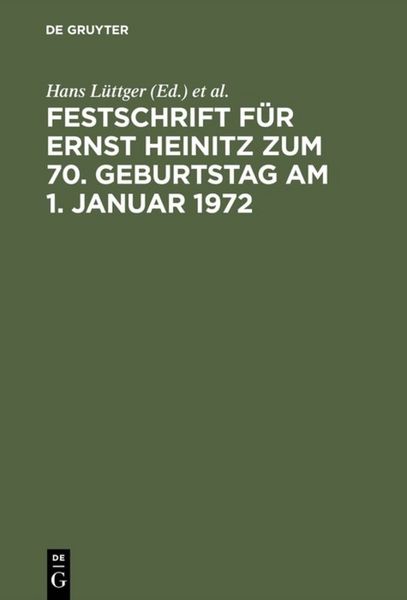 Produktbild: Festschrift f&uuml;r Ernst Heinitz zum 70. Geburtstag am 1. Januar 1972