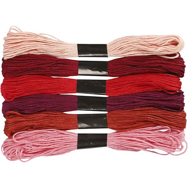 Creativ Company Stickgarn, Dicke 1 mm, Rot Töne, 6 Bündel