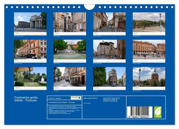 Produktbild: Frankreichs gro&szlig;e St&auml;dte - Toulouse (Wandkalender 2026 DIN A4 quer), CALVENDO Monatskalender