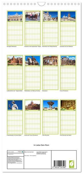 Produktbild: Familienplaner 2026 - In Liebe Dein Rom mit 5 Spalten (Wandkalender, 21 x 45 cm) CALVENDO