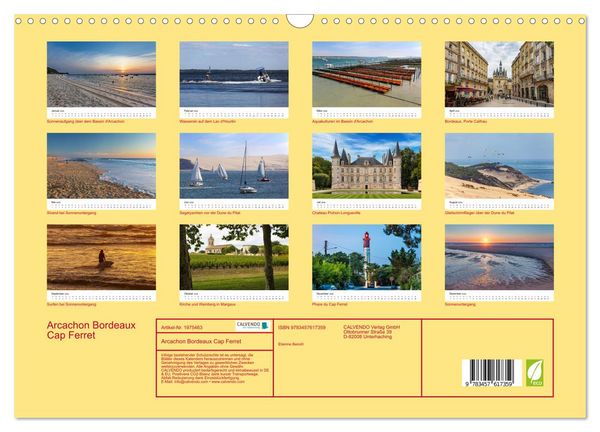 Produktbild: Arcachon Bordeaux Cap Ferret (Wandkalender 2026 DIN A3 quer), CALVENDO Monatskalender