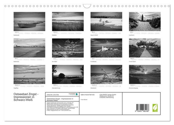 Produktbild: Ostseebad Zingst - Impressionen in Schwarz-Wei&szlig; (Wandkalender 2026 DIN A3 quer), CALVENDO Monatskalender