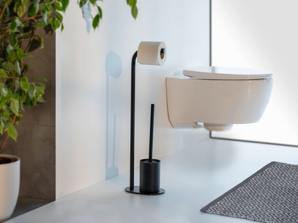 Produktbild: Stand WC-Garnitur Mod. Levante, schwarz, Stahl, 23x63x17 cm, rostfrei und freistehend