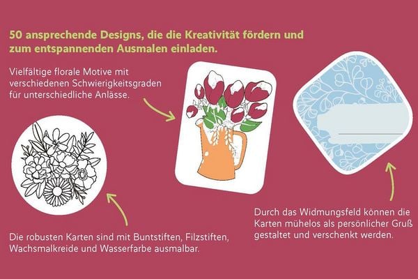 Produktbild: 50 cozy Karten zum Ausmalen &ndash; Blumentraum