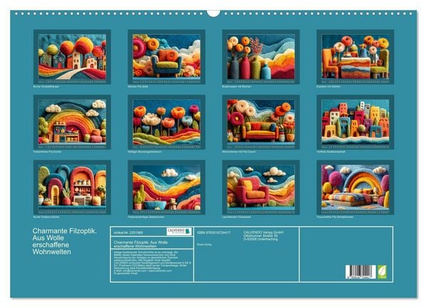 Produktbild: Charmante Filzoptik. Aus Wolle erschaffene Wohnwelten (Wandkalender 2026 DIN A2 quer), CALVENDO Monatskalender