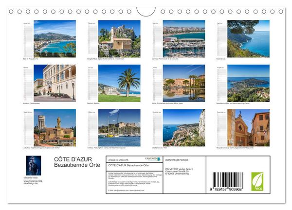 Produktbild: C&Ocirc;TE D&rsquo;AZUR Bezaubernde Orte (Wandkalender 2026 DIN A4 quer), CALVENDO Monatskalender