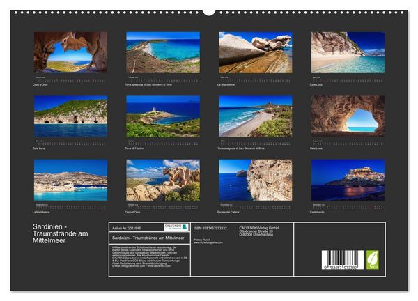 Produktbild: Sardinien - Traumstr&auml;nde am Mittelmeer (hochwertiger Premium Wandkalender 2026 DIN A2 quer), Kunstdruck in Hochglanz