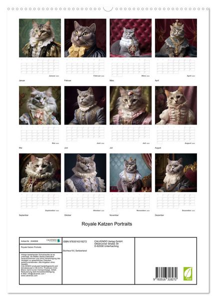 Produktbild: Royale Katzen Portraits (hochwertiger Premium Wandkalender 2026 DIN A2 hoch), Kunstdruck in Hochglanz