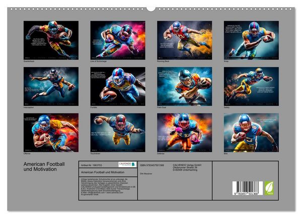 Produktbild: American Football und Motivation (hochwertiger Premium Wandkalender 2026 DIN A2 quer), Kunstdruck in Hochglanz