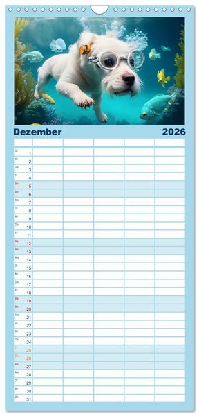 Produktbild: Familienplaner 2026 - Hunde abgetaucht mit 5 Spalten (Wandkalender, 21 x 45 cm) CALVENDO