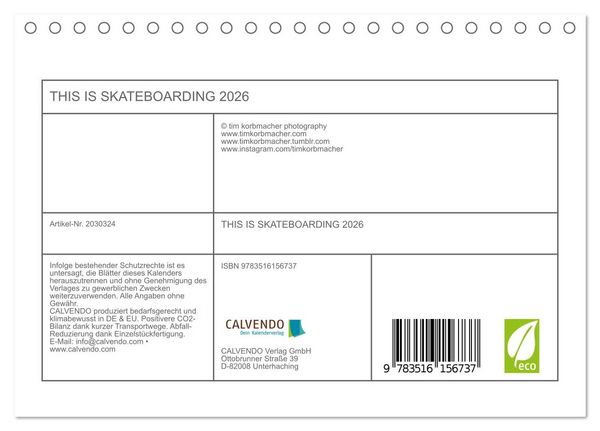 Produktbild: THIS IS SKATEBOARDING 2026 (Tischkalender 2026 DIN A5 quer), CALVENDO Monatskalender