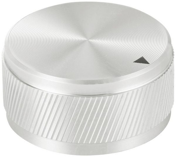 Produktbild: TRU COMPONENTS TC-11613824 Drehknopf mit Knopfmarkierung Silber (&Oslash; x H) 34 mm x 17 mm Aluminium 1 St.