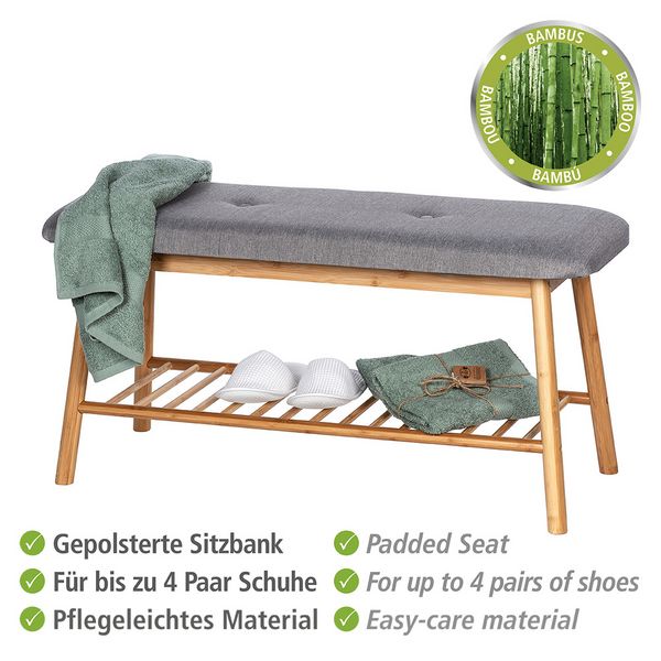 Produktbild: Schuhbank aus Bambus mit Sitzpolster Mod. Bahari, Bambus