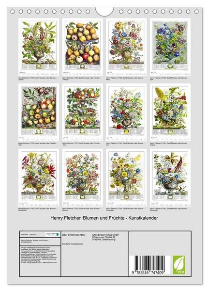 Produktbild: Henry Fletcher. Blumen und Fr&uuml;chte - Kunstkalender (Wandkalender 2026 DIN A4 hoch), CALVENDO Monatskalender
