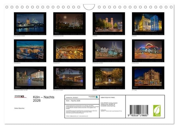Produktbild: K&ouml;ln &ndash; Nachts 2026 (Wandkalender 2026 DIN A4 quer), CALVENDO Monatskalender