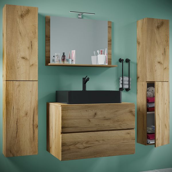 Produktbild: 5-tlg Waschtisch Badm&ouml;bel 80cm Lendas XL Schublade