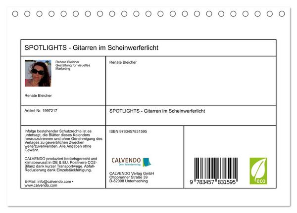 Produktbild: SPOTLIGHTS - Gitarren im Scheinwerferlicht (Tischkalender 2026 DIN A5 quer), CALVENDO Monatskalender
