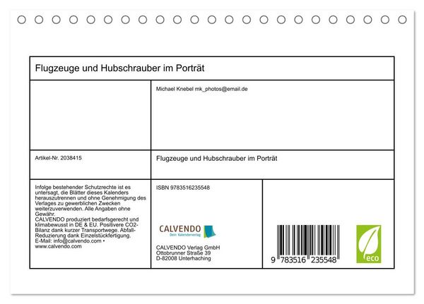 Produktbild: Flugzeuge und Hubschrauber im Portr&auml;t (Tischkalender 2026 DIN A5 quer), CALVENDO Monatskalender