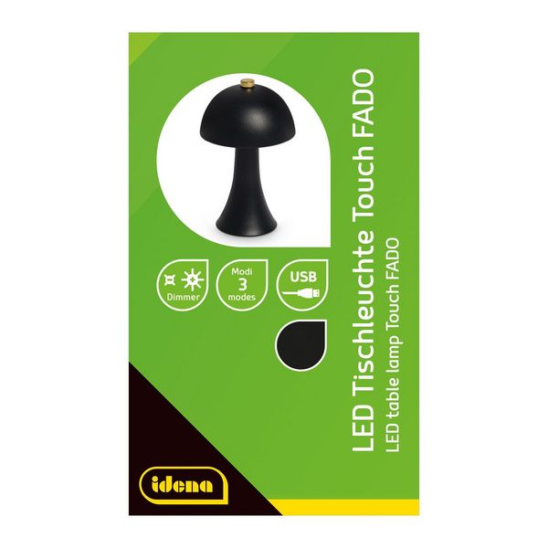 Produktbild: Idena LED Tischleuchte Touch Fado Metall schwarz 10x16,5cm Akku USB C dimmbar 3 Modi Innen