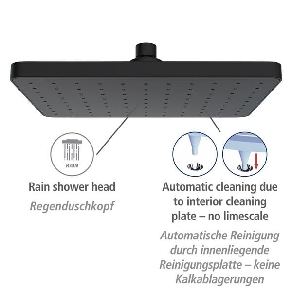 Produktbild: Regenduschkopf Automatic Cleaning Schwarz, 25 x 17 cm