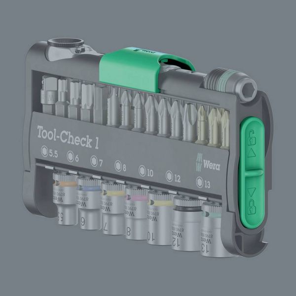 Produktbild: Wera Tool-Check 1 05049050001 Bit-Set 32teilig Schlitz, Kreuzschlitz Phillips, Kreuzschlitz Pozidriv, Innen-Sechskant, Innen-TORX