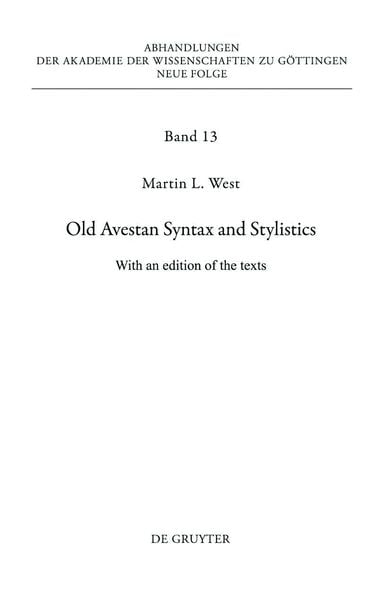 Produktbild: Old Avestan Syntax and Stylistics
