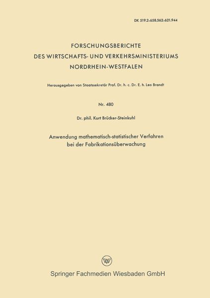 Produktbild: Anwendung mathematisch-statistischer Verfahren bei der Fabrikations&uuml;berwachung