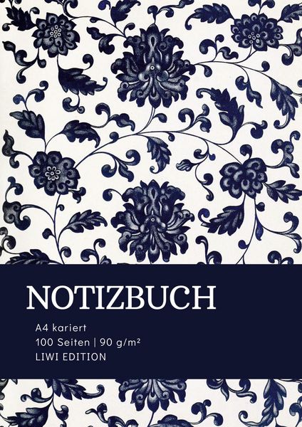 Produktbild: Notizbuch A4 kariert - 100 Seiten Soft Cover floral blau - Papier