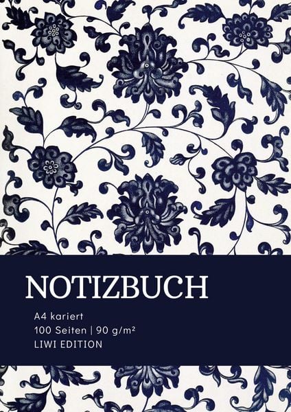 Produktbild: Notizbuch A4 kariert - 100 Seiten Soft Cover floral blau