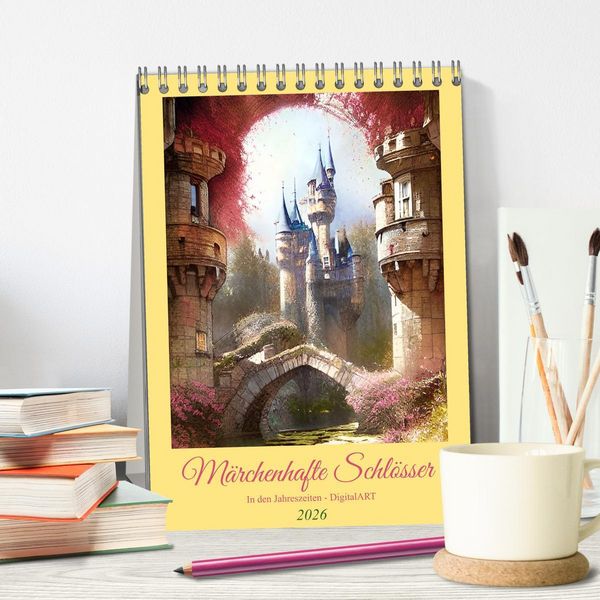 Produktbild: M&auml;rchenhafte Schl&ouml;sser - In den Jahreszeiten - Digitalart (Tischkalender 2026 DIN A5 hoch), CALVENDO Monatskalender