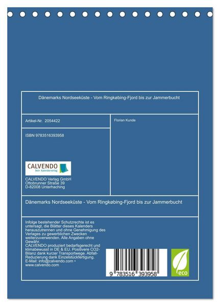 Produktbild: D&auml;nemarks Nordseek&uuml;ste - Vom Ringk&oslash;bing-Fjord bis zur Jammerbucht (Tischkalender 2026 DIN A5 hoch), CALVENDO Monatskalender