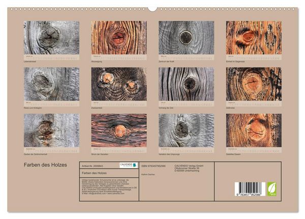 Produktbild: Farben des Holzes (hochwertiger Premium Wandkalender 2026 DIN A2 quer), Kunstdruck in Hochglanz