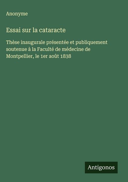 Produktbild: Essai sur la cataracte