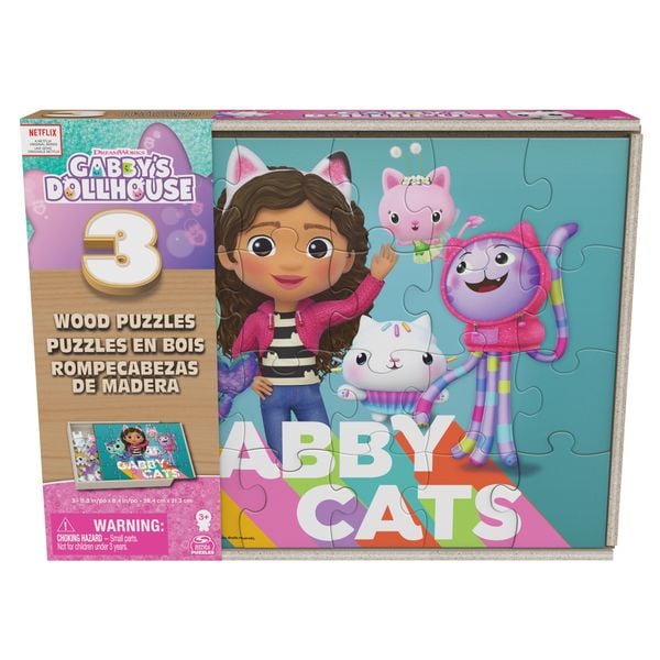 Gabby’s Dollhouse Holzpuzzle-Sammlung, 3 miau-tastische Puzzle-Motive mit stabiler Holzbox , jedes besteht aus 24 Teilen