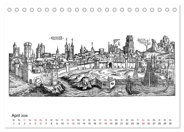 Produktbild: Schedelsche Weltchronik Deutsche St&auml;dte 1493 (Tischkalender 2026 DIN A5 quer), CALVENDO Monatskalender