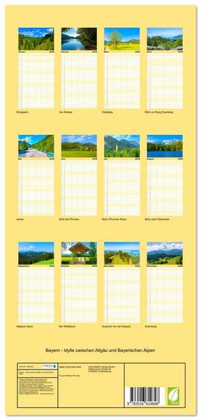 Produktbild: Familienplaner 2026 - Bayern - Idylle zwischen Allg&auml;u und Bayerischen Alpen mit 5 Spalten (Wandkalender, 21 x 45 cm) CALVENDO