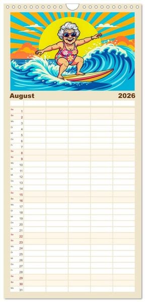 Produktbild: Familienplaner 2026 - Oma rockt den Ruhestand - Lustiger Frauenkalender mit Humor mit 5 Spalten (Wandkalender, 21 x 45 cm) CALVENDO