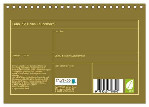 Produktbild: Luna, die kleine Zauberhexe (Tischkalender 2026 DIN A5 quer), CALVENDO Monatskalender