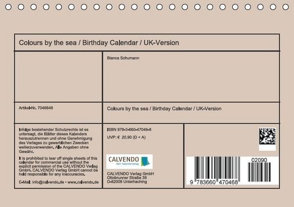 Produktbild: Colours by the sea / Birthday Calendar / UK-Version (Table Calendar perpetual DIN A5 Landscape)