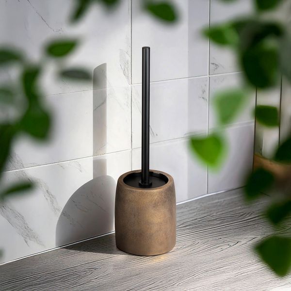 Produktbild: WC-Garnitur Mod. Tremea, bronze, keramik, schwarz, &Oslash;11.5x37.5 cm, inklusive Edelstahl-B&uuml;rstenhalter