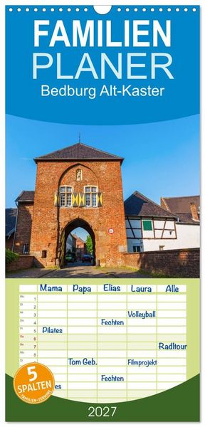 Produktbild: Familienplaner 2027 - Bedburg Alt-Kaster mit 5 Spalten (Wandkalender, 21 x 45 cm) CALVENDO