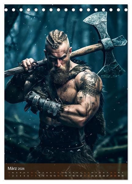 Produktbild: Wikinger - Fantasie Nordm&auml;nner mit Tattoo, Axt und Schwert (Tischkalender 2026 DIN A5 hoch), CALVENDO Monatskalender