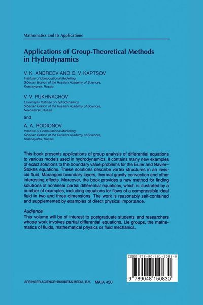 Produktbild: Applications of Group-Theoretical Methods in Hydrodynamics