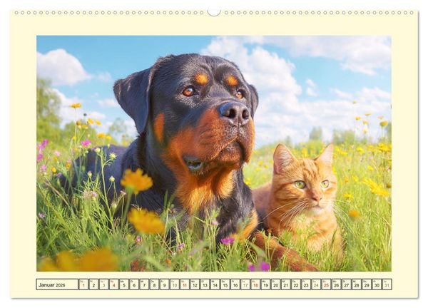 Produktbild: Rottweiler Momente. Kraftvolle Eleganz in der Natur (Wandkalender 2026 DIN A2 quer), CALVENDO Monatskalender
